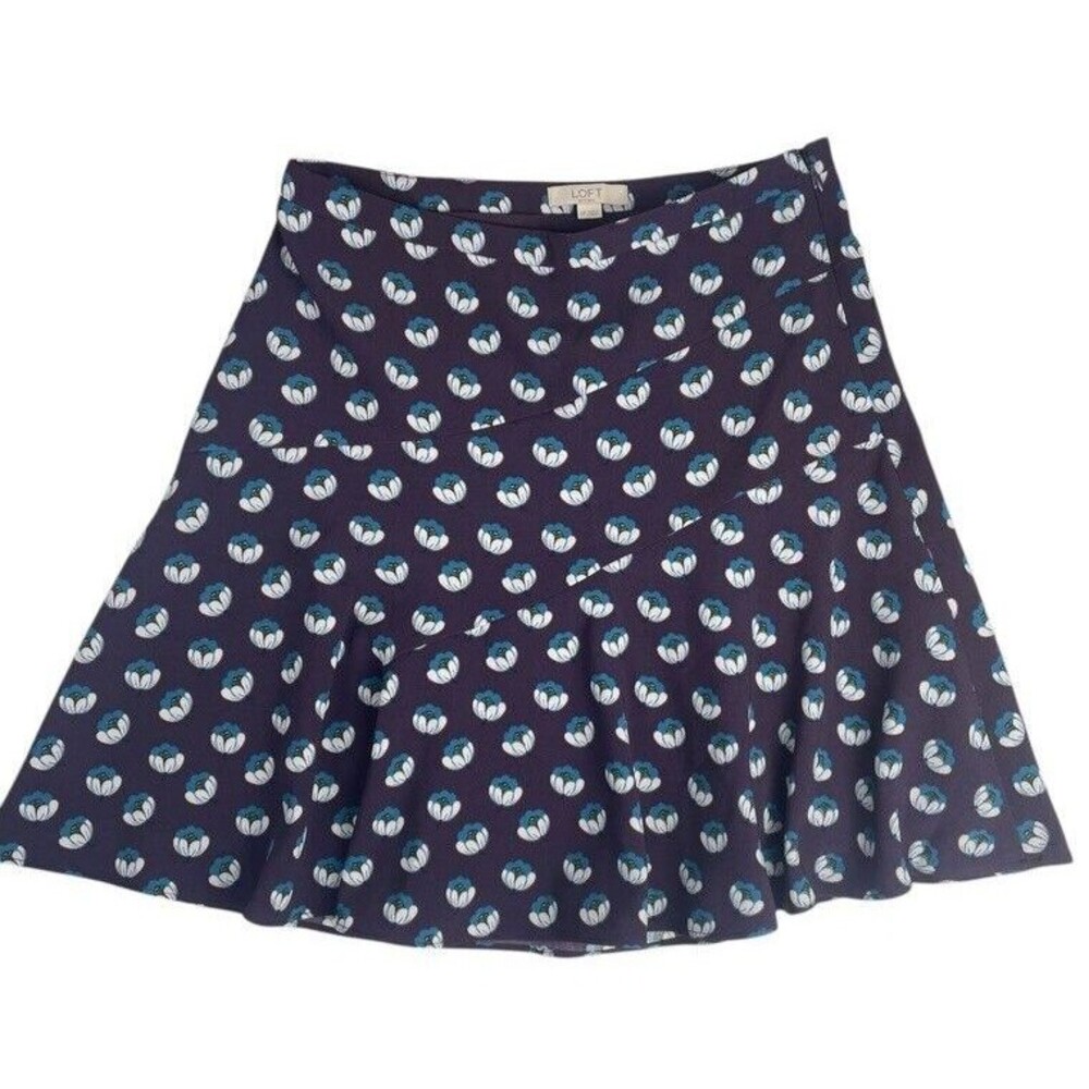 LOFT Petites Purple Floral Poppies Swing Skirt Flirty Flouncy Date Ann Taylor 0P
